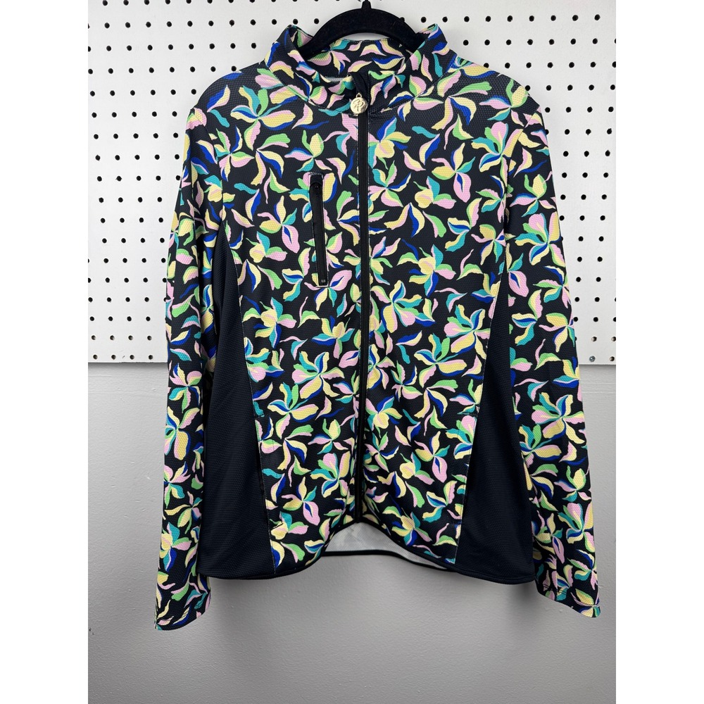 Stella Parker Sport Floral Zip Jacket Golf Tennis Athleisure Tropical M